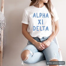 Load image into Gallery viewer, Blue Bubble Letter Sorority T-Shirt
