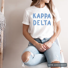 Load image into Gallery viewer, Blue Bubble Letter Sorority T-Shirt