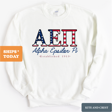 Load image into Gallery viewer, Sweatshirt - American Flag Letters Crewneck Sweatshirt