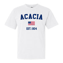 Load image into Gallery viewer, Acacia USA Flag Comfort Colors T-Shirt - Fraternity Tee - Kite and Crest
