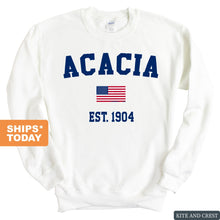 Load image into Gallery viewer, Acacia USA Flag Sweatshirt - Fraternity Crewneck Sweatshirt - Kite and Crest