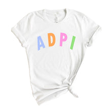 Load image into Gallery viewer, ADPi Alpha Delta Pi Rainbow Letter Sorority T-Shirt - Kite and Crest