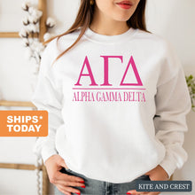 Load image into Gallery viewer, AGD Alpha Gamma Delta Big Letters Sorority Crewneck Sweatshirt - Kite and Crest