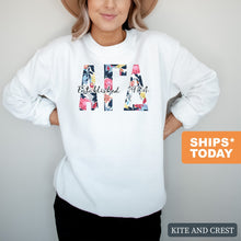 Load image into Gallery viewer, AGD Alpha Gamma Delta Floral Block Sorority Crewneck Sweatshirt - Kite and Crest