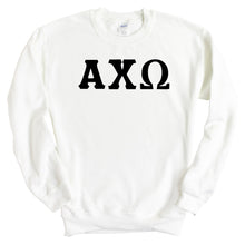 Load image into Gallery viewer, Alpha Chi Omega Sweatshirt | ACHIO Basic Black Letters Crewneck Sweatshirt | Alpha Chi Omega Sorority Gift Idea - Kite and Crest