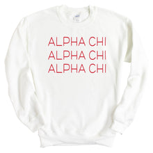 Load image into Gallery viewer, Alpha Chi Omega Sweatshirt | ACHIO Red and Stacked Crewneck Sweatshirt | Alpha Chi Omega Sorority Gift Idea - Kite and Crest