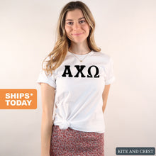 Load image into Gallery viewer, Alpha Chi Omega T-Shirt | ACHIO Basic Black Letters Shirt | Alpha Chi Omega Sorority Gift Idea - Kite and Crest
