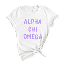 Load image into Gallery viewer, Alpha Chi Omega T-shirt - AXO Purple Bubble Letters Tee - Kite and Crest
