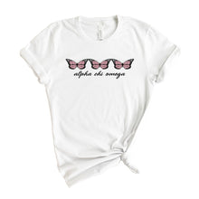Load image into Gallery viewer, Alpha Chi Omega T-shirt - AXO Three Butterflies Tee - Kite and Crest