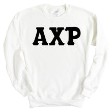 Load image into Gallery viewer, Alpha Chi Rho Basic Black Letters Sweatshirt - Fraternity Crewneck Sweatshirt - Kite and Crest