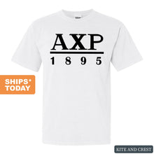 Load image into Gallery viewer, Alpha Chi Rho Black Letter Comfort Colors T-Shirt - Fraternity Tee - Kite and Crest