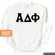 Load image into Gallery viewer, Alpha Delta Phi Basic Black Letters Sweatshirt - Fraternity Crewneck Sweatshirt - Kite and Crest