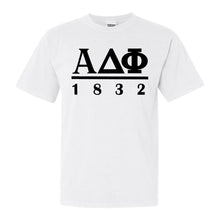 Load image into Gallery viewer, Alpha Delta Phi Black Letter Comfort Colors T-Shirt - Fraternity Tee - Kite and Crest