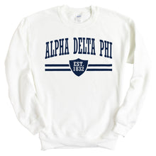 Load image into Gallery viewer, Alpha Delta Phi Striped Shield Sweatshirt - Fraternity Crewneck Sweatshirt - Kite and Crest