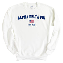 Load image into Gallery viewer, Alpha Delta Phi USA Flag Sweatshirt - Fraternity Crewneck Sweatshirt - Kite and Crest