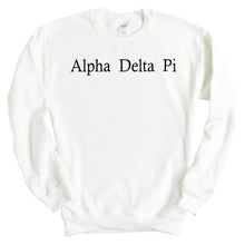 Load image into Gallery viewer, Alpha Delta Pi Sweatshirt - ADPI Black Written Crewneck Sweatshirt - Kite and Crest