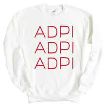 Load image into Gallery viewer, Alpha Delta Pi Sweatshirt | ADPI Red and Stacked Crewneck Sweatshirt | Alpha Delta Pi Sorority Gift Idea - Kite and Crest