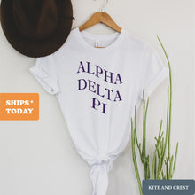 Load image into Gallery viewer, Alpha Delta Pi T-Shirt | ADPI Large and Wavy Letters Shirt | Alpha Delta Pi Sorority Gift Idea - Kite and Crest
