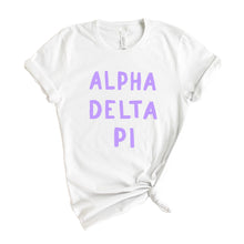 Load image into Gallery viewer, Alpha Delta Pi T-shirt - ADPI Purple Bubble Letters Tee - Kite and Crest
