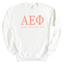 Load image into Gallery viewer, Alpha Epsilon Phi Sweatshirt | AEPHI Colored Block Letters Crewneck Sweatshirt | Alpha Epsilon Phi Sorority Gift Idea - Kite and Crest