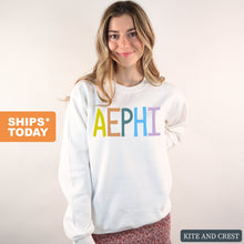 Load image into Gallery viewer, Alpha Epsilon Phi Sweatshirt - AEPHI Colorful Lined Crewneck Sweatshirt - Kite and Crest