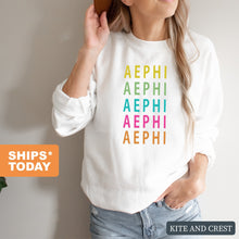 Load image into Gallery viewer, Alpha Epsilon Phi Sweatshirt - AEPHI Modern Stacked Crewneck Sweatshirt - Kite and Crest