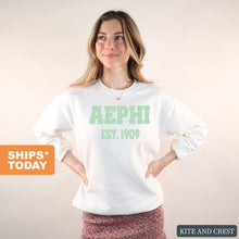 Load image into Gallery viewer, Alpha Epsilon Phi Sweatshirt - AEPHI Sporty Established Crewneck Sweatshirt - Kite and Crest