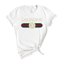 Load image into Gallery viewer, Alpha Epsilon Phi T-shirt - AEPHI Golden Stripes Tee - Kite and Crest
