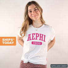 Load image into Gallery viewer, Alpha Epsilon Phi T-Shirt | AEPHI Large Established Shirt | Alpha Epsilon Phi Sorority Gift Idea - Kite and Crest
