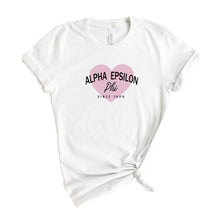 Load image into Gallery viewer, Alpha Epsilon Phi T-Shirt | AEPHI Pink Heart Shirt | Alpha Epsilon Phi Sorority Gift Idea - Kite and Crest