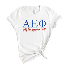 Load image into Gallery viewer, Alpha Epsilon Phi T-Shirt | AEPHI Red and Blue Shirt | Alpha Epsilon Phi Sorority Gift Idea - Kite and Crest