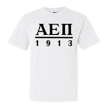 Load image into Gallery viewer, Alpha Epsilon Pi Comfort Colors T-Shirt - AEPI Black Letters Shirt - Kite and Crest