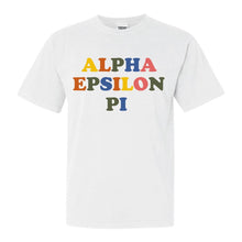 Load image into Gallery viewer, Alpha Epsilon Pi Comfort Colors T-Shirt - AEPI Retro Letters Shirt - Kite and Crest