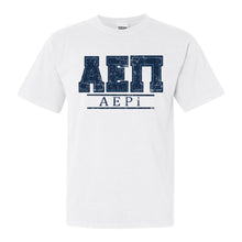 Load image into Gallery viewer, Alpha Epsilon Pi Comfort Colors T-Shirt - AEPI Washed Letters Shirt - Kite and Crest