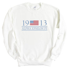 Load image into Gallery viewer, Alpha Epsilon Pi Sweatshirt - AEPI Flag Year Crewneck Sweatshirt - Kite and Crest