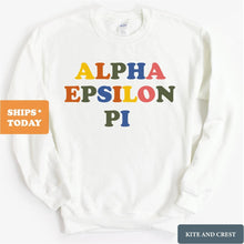 Load image into Gallery viewer, Alpha Epsilon Pi Sweatshirt - AEPI Retro Letters Crewneck Sweatshirt - Kite and Crest
