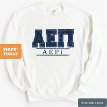 Load image into Gallery viewer, Alpha Epsilon Pi Sweatshirt - AEPI Washed Letters Crewneck Sweatshirt - Kite and Crest