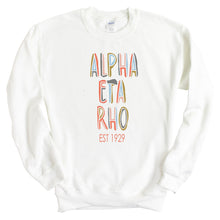 Load image into Gallery viewer, Alpha Eta Rho Pastel Stencil Sweatshirt - Fraternity Crewneck Sweatshirt - Kite and Crest