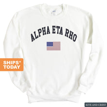 Load image into Gallery viewer, Alpha Eta Rho Traditional Flag Sweatshirt - Fraternity Crewneck Sweatshirt - Kite and Crest