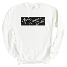 Load image into Gallery viewer, Alpha Gamma Delta Sweatshirt - AGD (Alpha Gam) Black Box Crewneck Sweatshirt - Kite and Crest