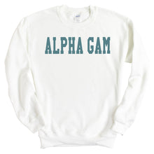 Load image into Gallery viewer, Alpha Gamma Delta Sweatshirt - AGD (Alpha Gam) Blue Retro Crewneck Sweatshirt - Kite and Crest