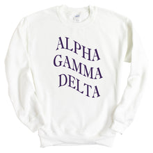 Load image into Gallery viewer, Alpha Gamma Delta Sweatshirt | AGD Large and Wavy Letters Crewneck Sweatshirt | Alpha Gamma Delta Sorority Gift Idea - Kite and Crest