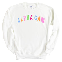 Load image into Gallery viewer, Alpha Gamma Delta Sweatshirt | AGD Rainbow Letter Crewneck Sweatshirt | Alpha Gamma Delta Sorority Gift Idea - Kite and Crest
