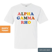 Load image into Gallery viewer, Alpha Gamma Rho Comfort Colors T-Shirt - AGR Retro Letters Shirt - Kite and Crest
