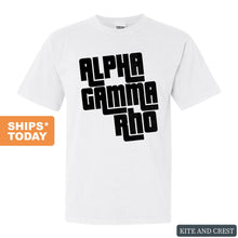 Load image into Gallery viewer, Alpha Gamma Rho Comfort Colors T-Shirt - AGR Stacked Letters Shirt - Kite and Crest