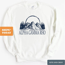 Load image into Gallery viewer, Alpha Gamma Rho Sweatshirt - AGR Epic Mountains Crewneck Sweatshirt - Kite and Crest