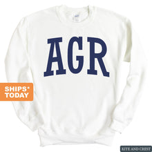 Load image into Gallery viewer, Alpha Gamma Rho Sweatshirt - AGR Intrinsic Lettered Crewneck Sweatshirt - Kite and Crest