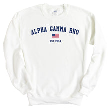 Load image into Gallery viewer, Alpha Gamma Rho Sweatshirt - AGR USA Flag Crewneck Sweatshirt - Kite and Crest