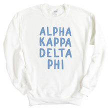 Load image into Gallery viewer, Alpha Kappa Delta Phi Blue Bubble Letters Crewneck Sweatshirt - Kite and Crest