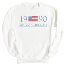 Load image into Gallery viewer, Alpha Kappa Delta Phi Flag and Year Crewneck Sweatshirt - Kite and Crest